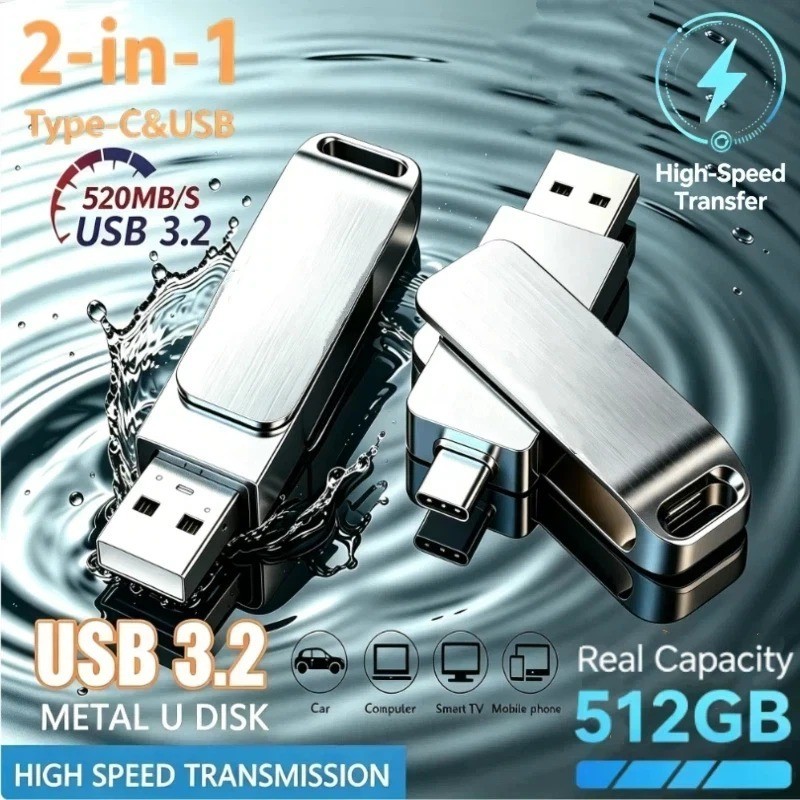 512GB USB Stick Typ C &amp; USB 3.2 Speicherstick Metall OTG Handy Laptop PC Silber