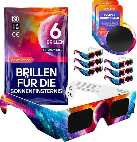 Sonnenfinsternisbrille 6er/2er/Pack mit Handy-Filter ISO & CE