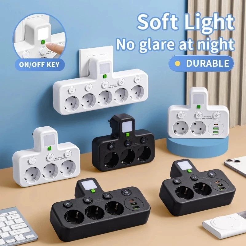 4 Fach EU Steckdose Mehrfachstecker Steckdosenleiste Adapter Mit USB NEU
