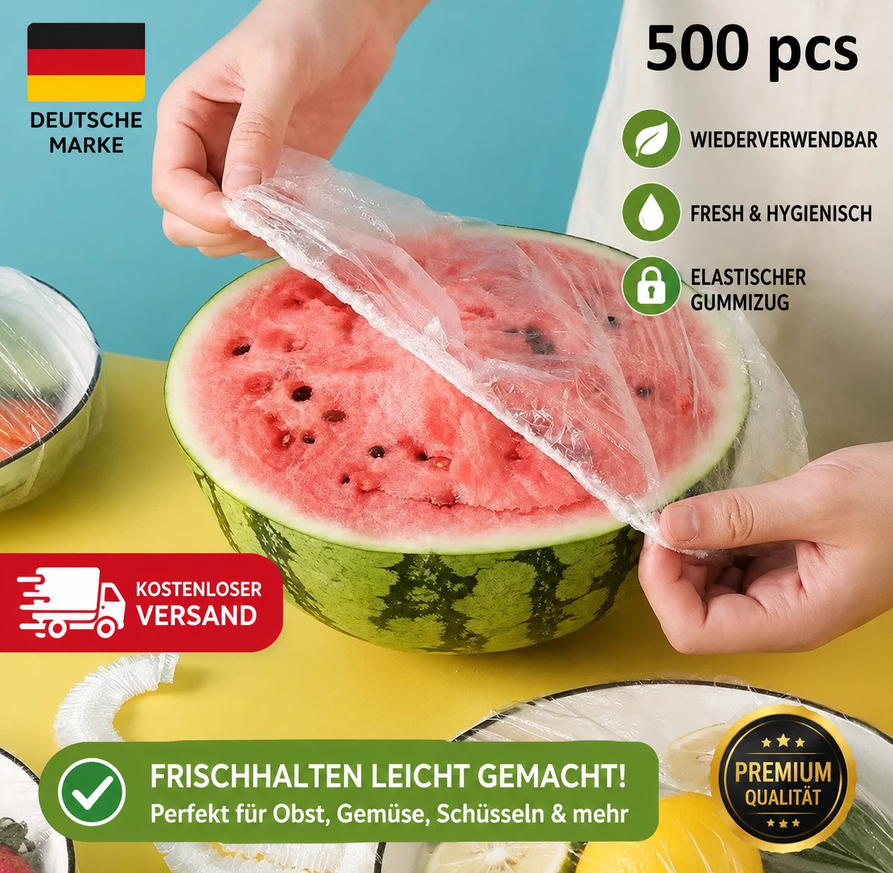 500 Stück Frischhaltebeutel Wiederverwendbar Frischhaltefolie mit Gummizug Wasse