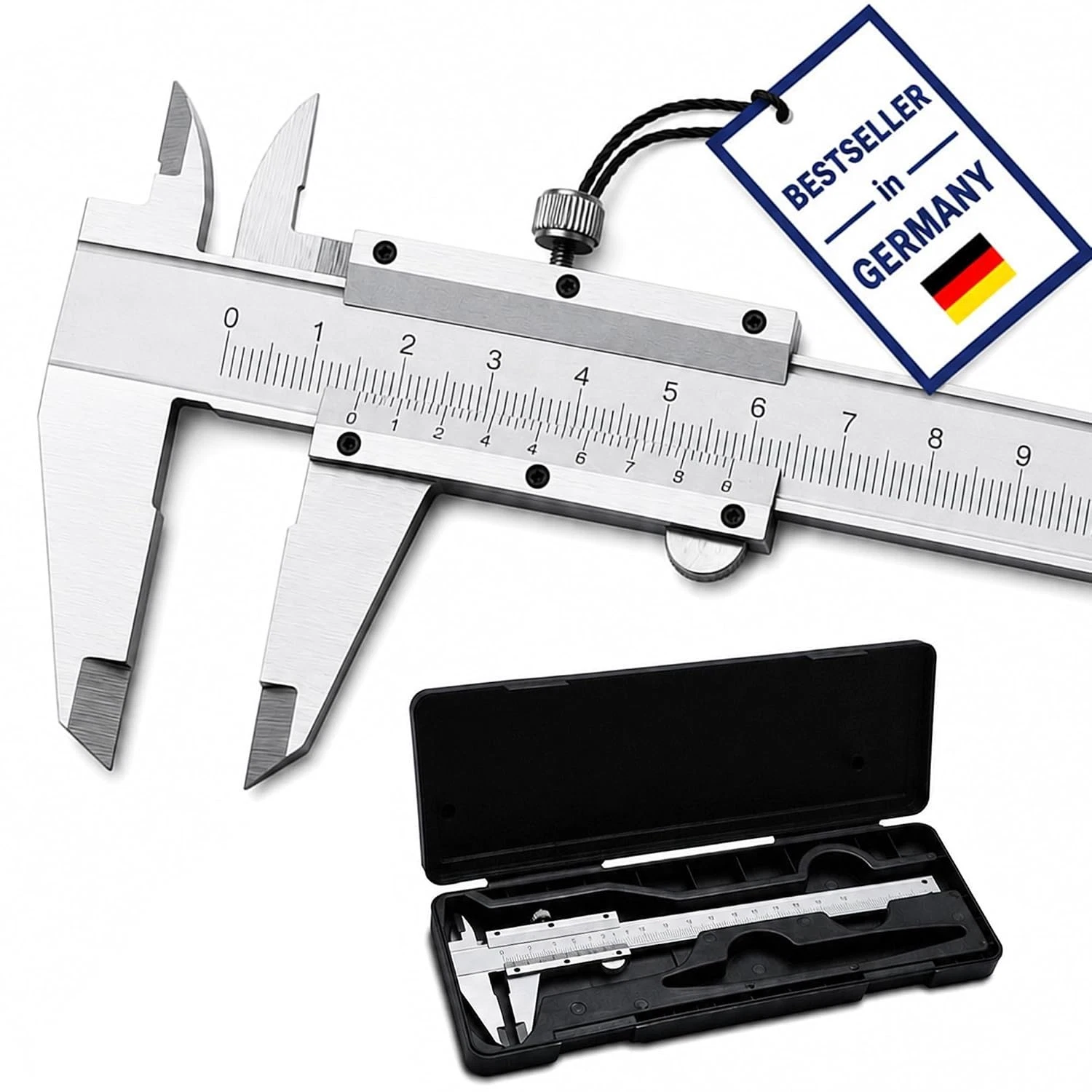 Messschieber 150 mm aus Edelstahl, analog, 0,02 mm Genauigkeit, präzise Messung