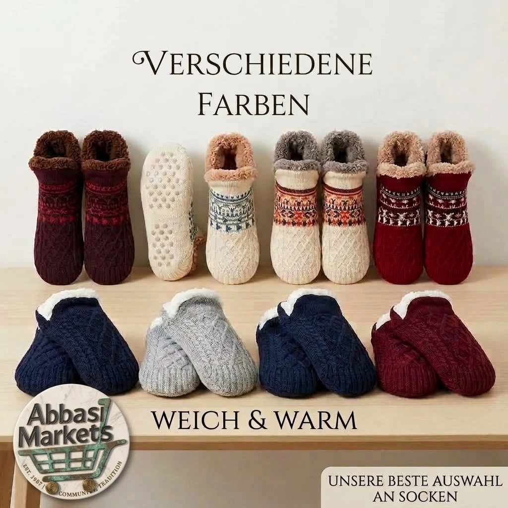 Hausschuhe Socken Herren Damen Winter Warm Fellfutter Rutschfest Kuschelig