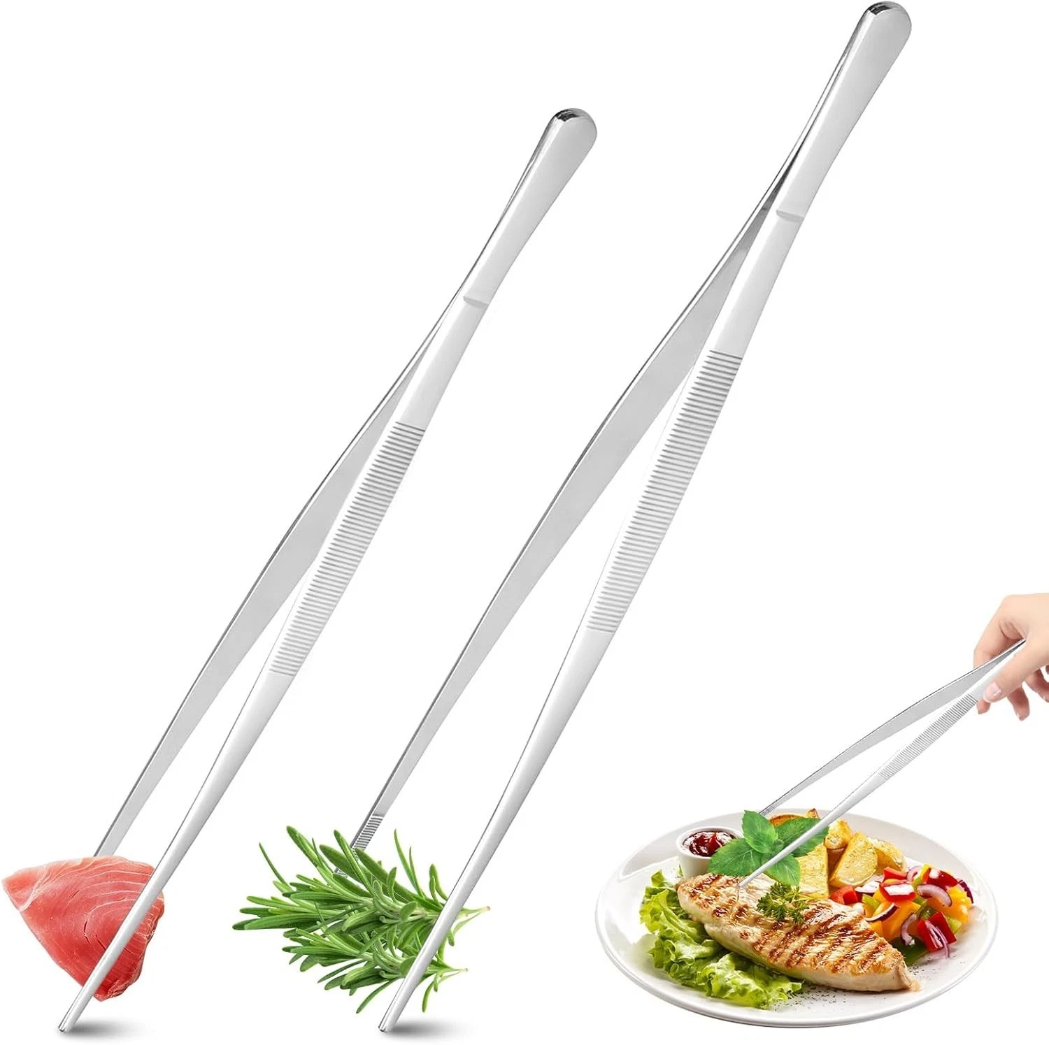 Kochpinzette,2 Stück Koch Pinzette Küche, Lange Pinzette 25 cm und 30 cm,Kochpin