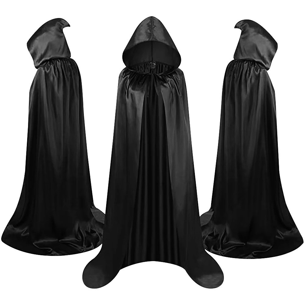 Halloween Umhang Kapuze Schwarz Unisex Hexe Lang Cosplay Kostüm Party Deko