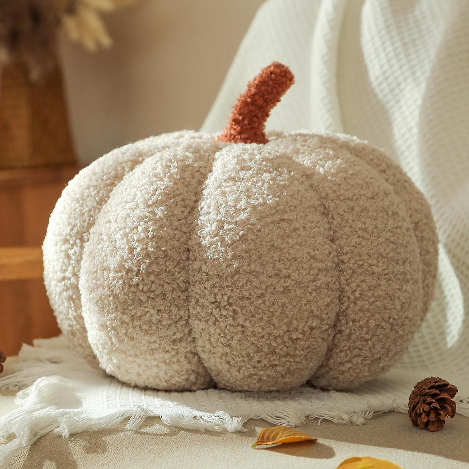 Kissen Kürbisform Cremeweiß Dekokissen 20 cm Herbst Zierkissen Geschenk