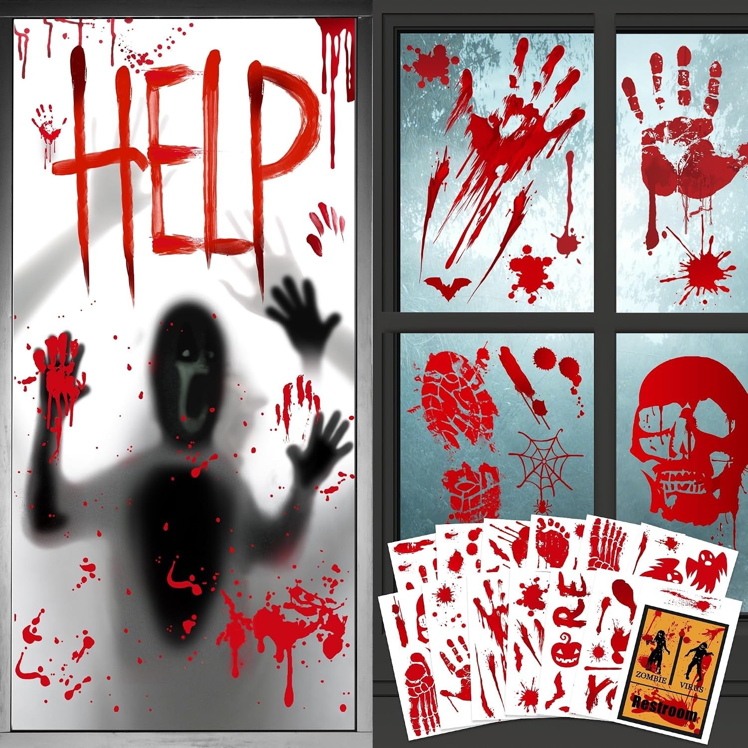 Halloween Deko Blutige Handabdruck Fußabdruck Fensteraufkleber 91pcs für Party