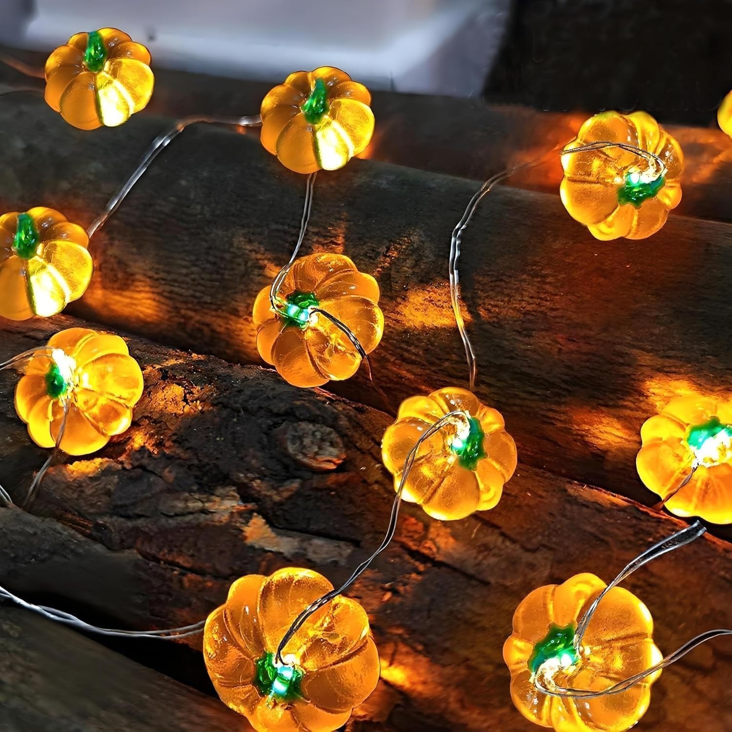 Kürbis Lichterkette 2m 20 LED Batterie Herbst Deko für Innenräume