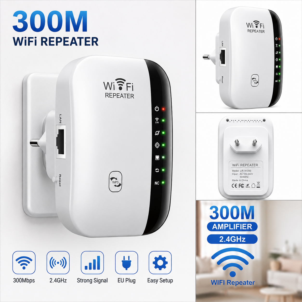 WiFi Repeater 300Mbit WLAN Signalverstärker mit LAN Anschluss AP Router Booster