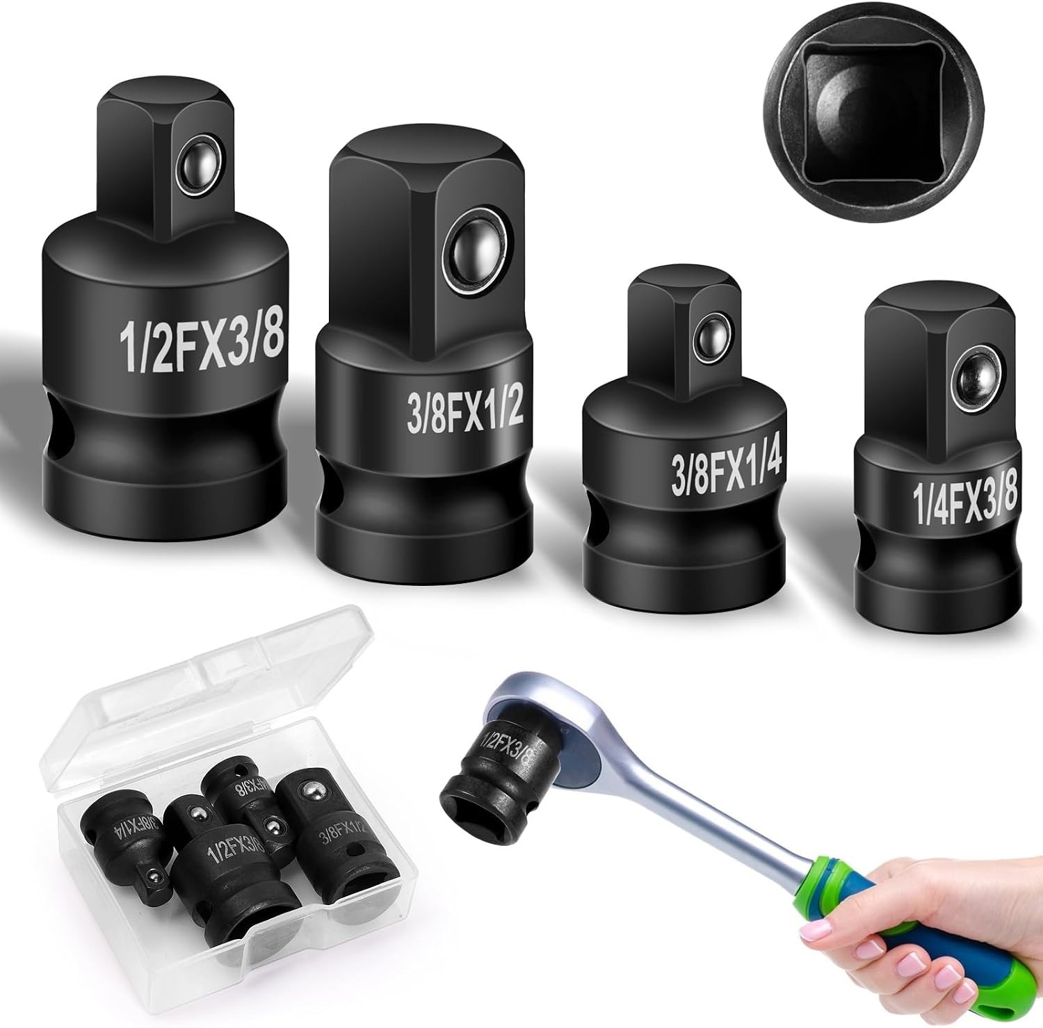 4 Stück Stecknuss Adapter Satz, Adapter 3/8 auf 1/2, 1/4 zoll, Schlagschrauber