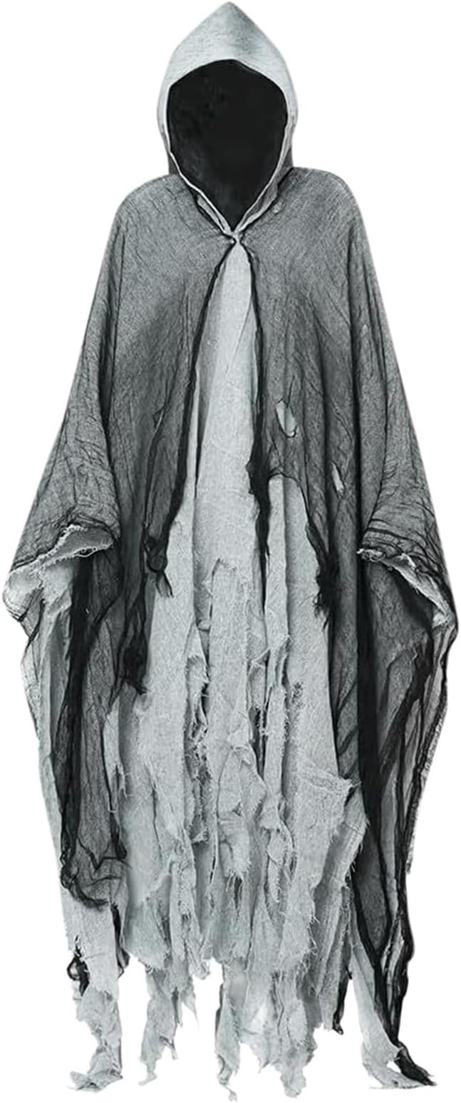 Geister Umhang Damen Herren Halloween Kostüm Kapuze Sensenmann Gruselig