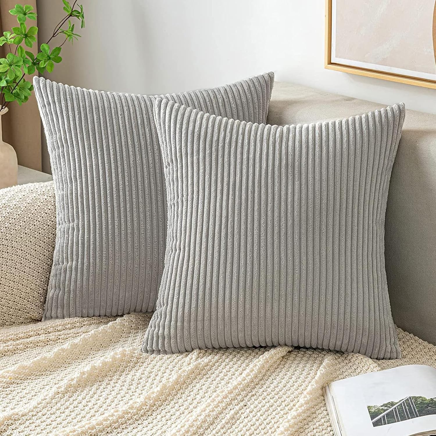 Kissenbezug 2er Set Kordsamt Deko 45x45 cm Sofakissen Couchkissen 2 Stück