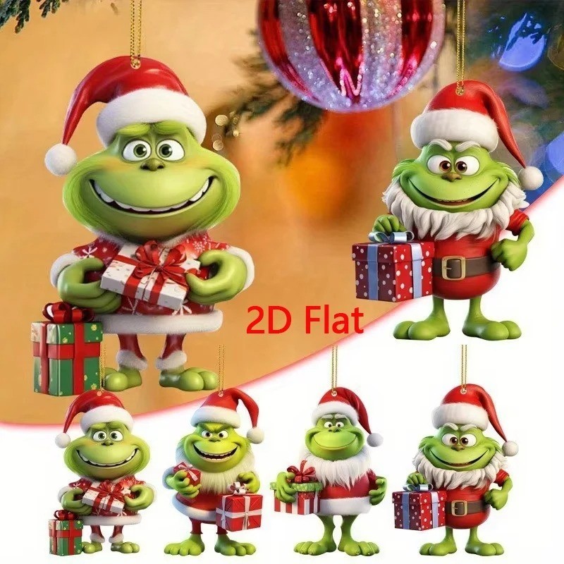Grinch Weihnachtsanhänger 8 cm 2D Flach Christbaumschmuck Weihnachtsdeko Hängede