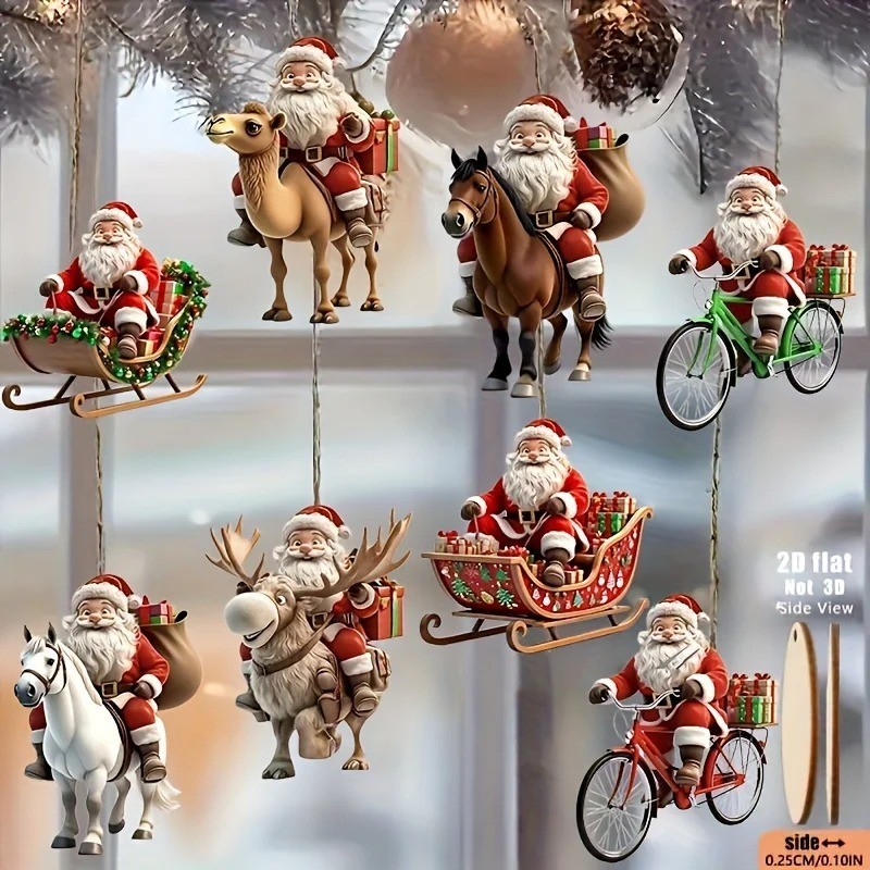 Weihnachtsmann Holzanhänger 8er Set 2D Weihnachtsdeko Christbaumschmuck