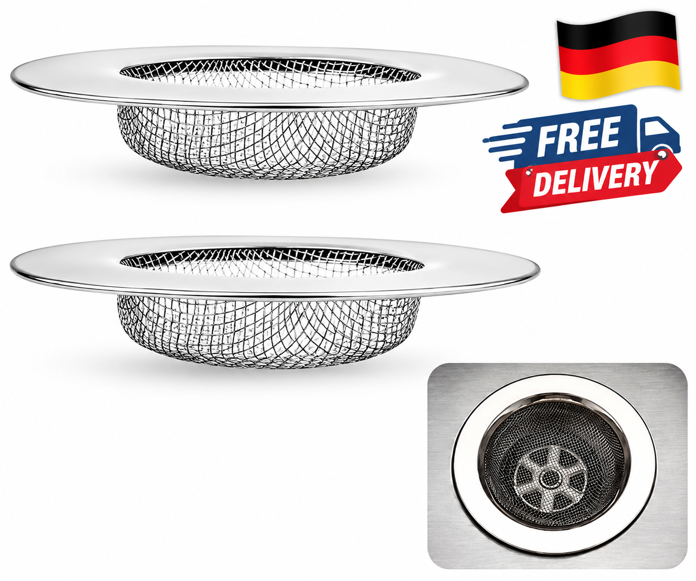 Abflusssieb Edelstahl Rostfrei 7,5cm Haarsieb für Dusche Badewanne Küche 2 Stück