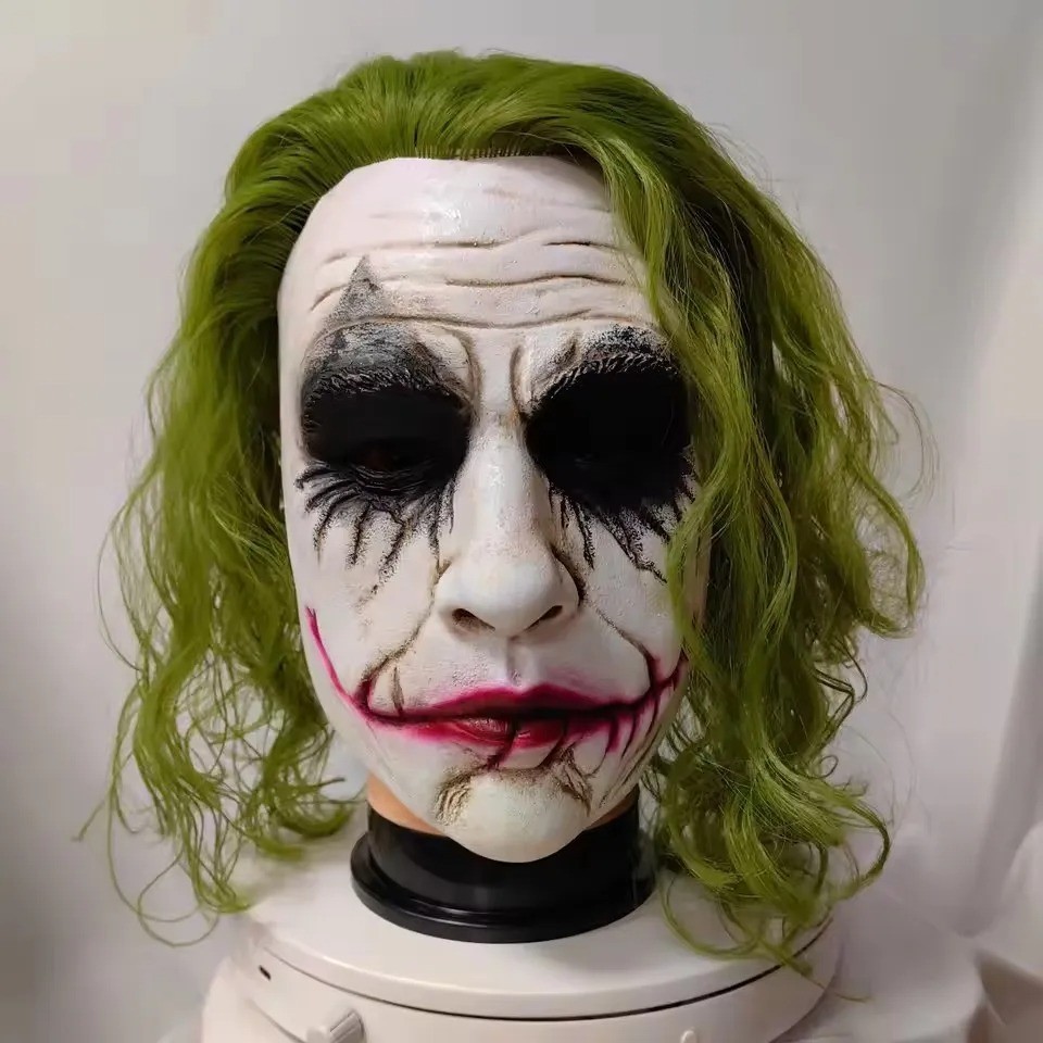 Joker Horrorclown Maske mit grünen Haaren Latex Halloween Cosplay Erwachsene