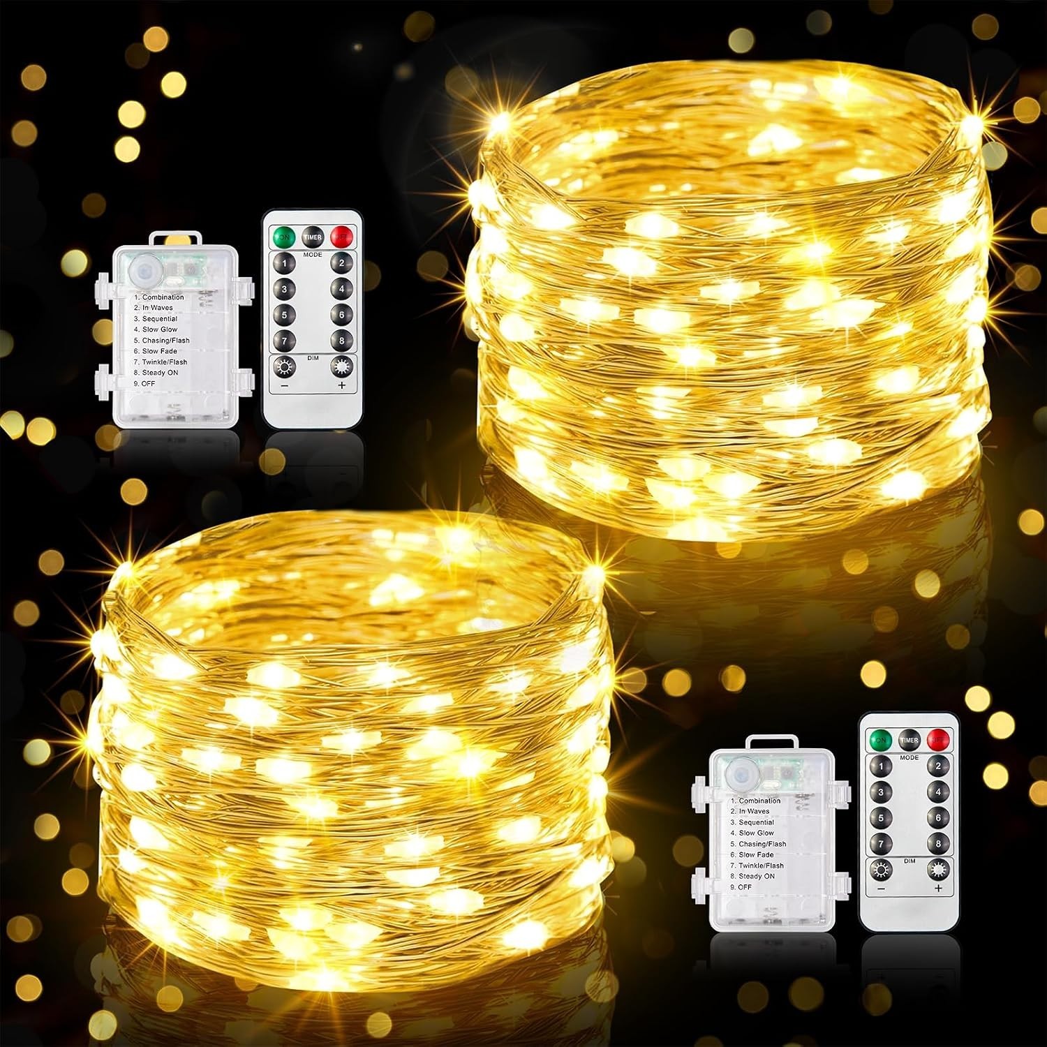 LED Lichterkette Batterie 10m 100 LED Fernbedienung Timer warmweiß