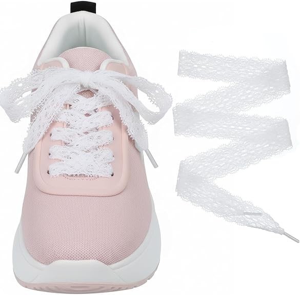 Spitzen-Schnürsenkel Weiß Flach 3 cm Breit 140 cm 2 Paar Für Sneaker Schuhe
