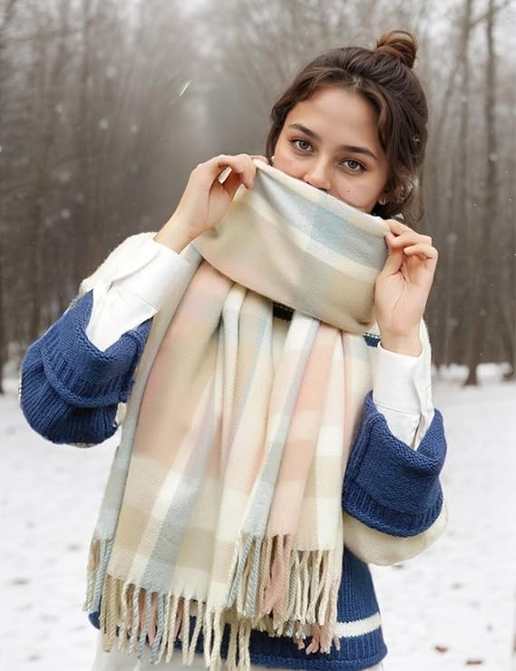 Damen Schal Kariert XXL Warm Weich Karo Tartan Oversized Fransen Herbst Winter