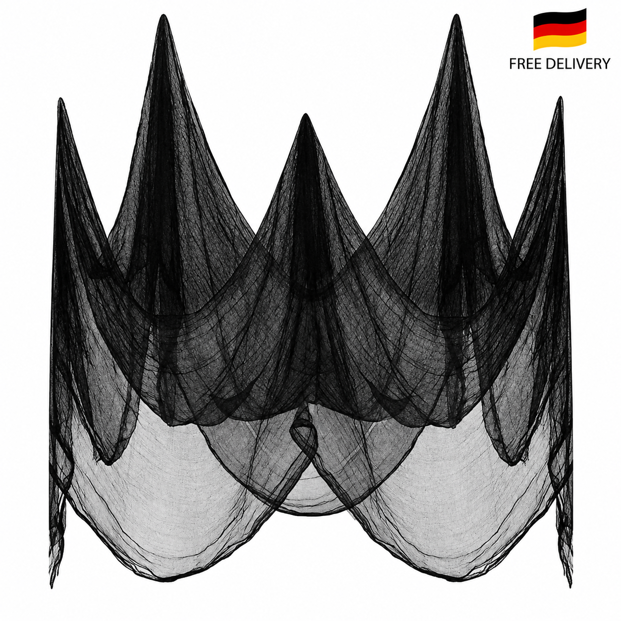Maxee Halloween Gruseltuch 200x400 cm Schwarz – Tüll Stoff Gothic Garten Deko