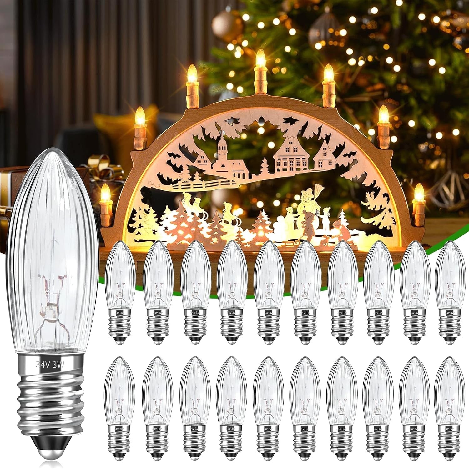 Riffelkerze E10 34V 3W Warmweiß 2700K 30LM 20 Stück für Lichterbogen