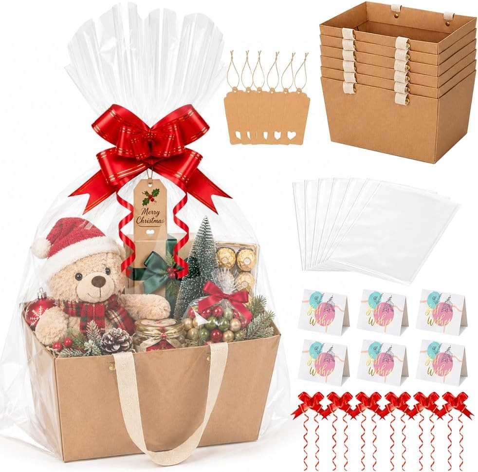 Geschenkkorb Leer 6 Stück Pappe mit Griffen Präsentkorb für Geschenkideen - DE