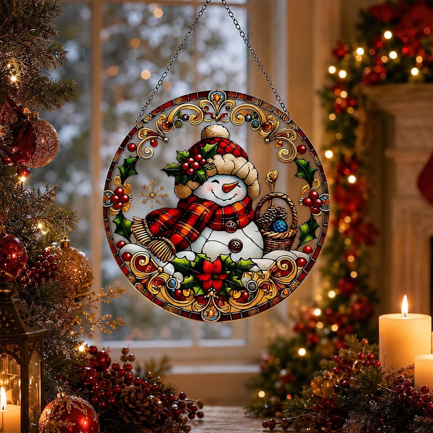 Sonnenfänger Fensterdeko Schneemann Weihnachten Acryl Buntglas Optik 20 cm - DHL
