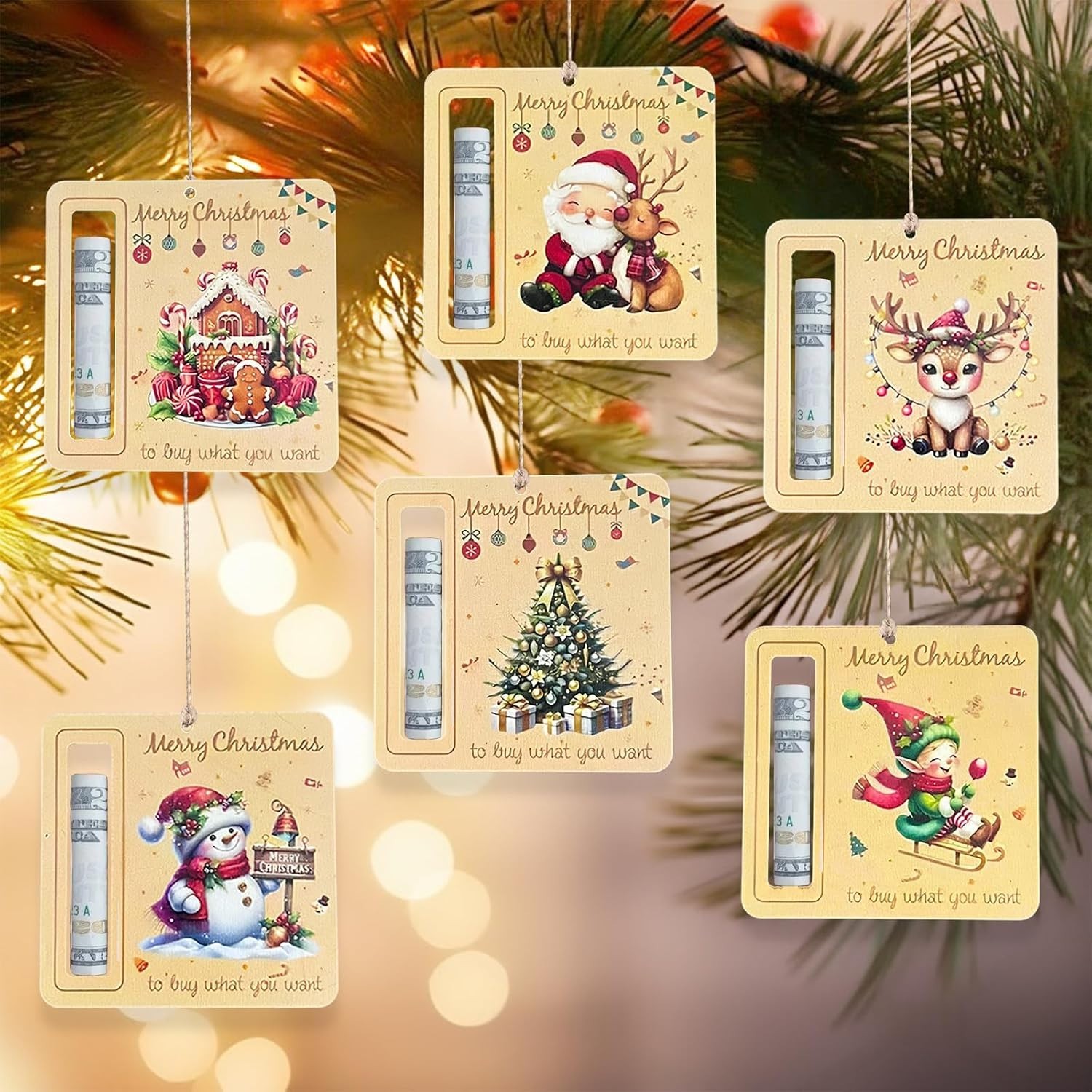 Holz-Geldgeschenk-Set für Weihnachten Dekorationen & Verpackung, 6 Stück