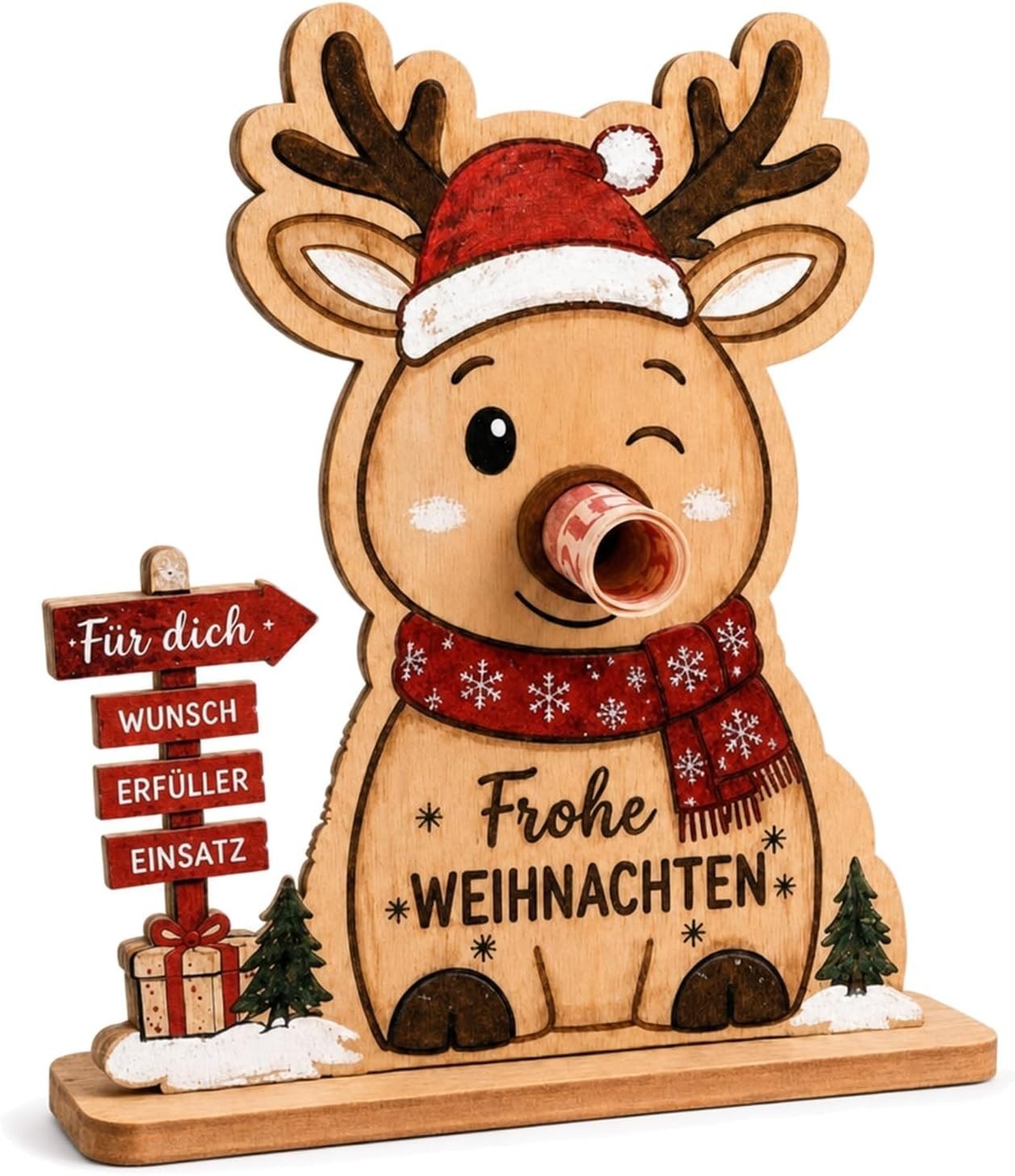 Geldgeschenk Weihnachten Rentier Holz Gutschein Karte Weihnachtsdeko - DE