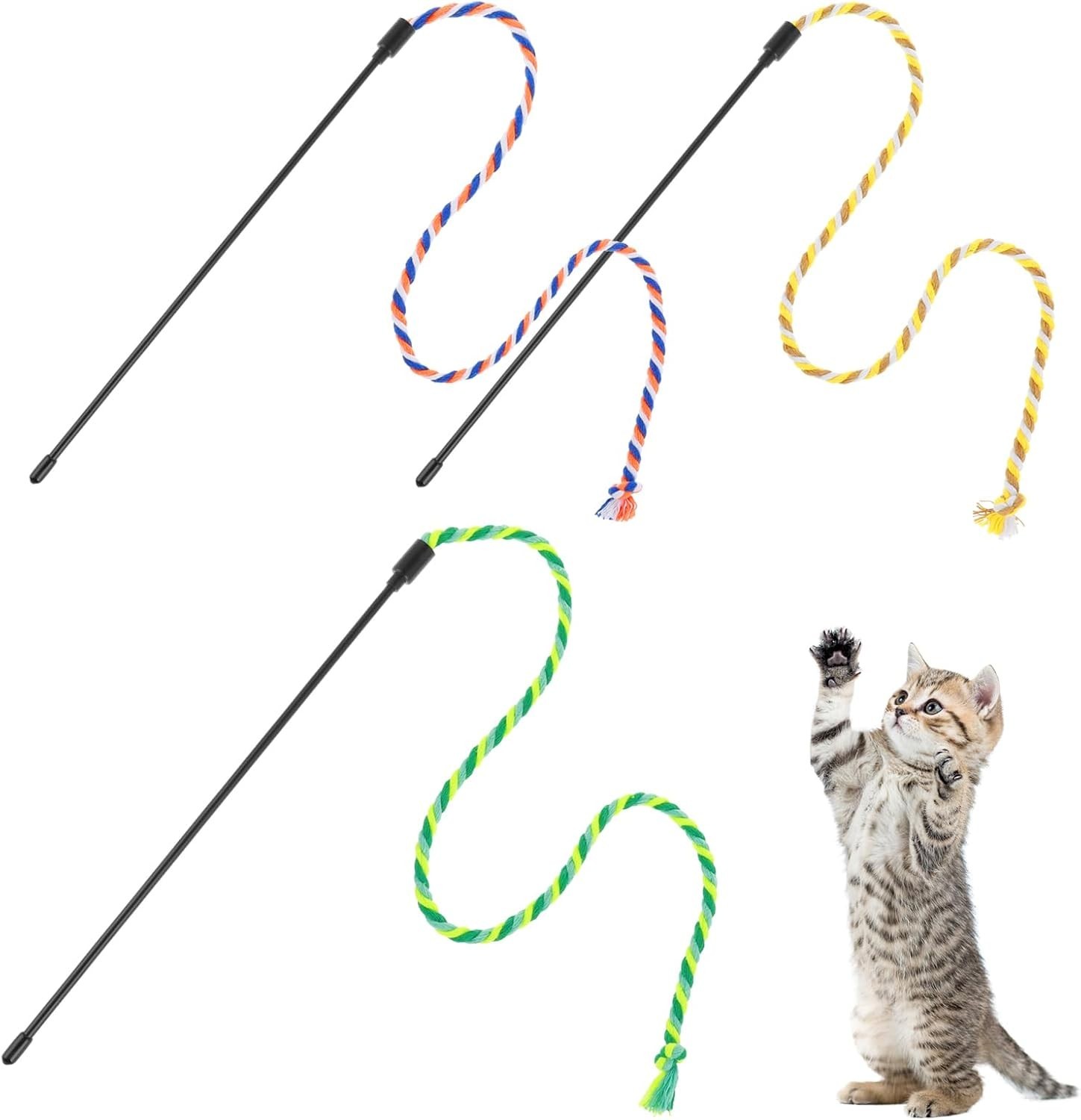 Katzenstab Spielzeug Interaktiv Bunte Federn Indoor Katzen Spieljagd 3 Stück -DE