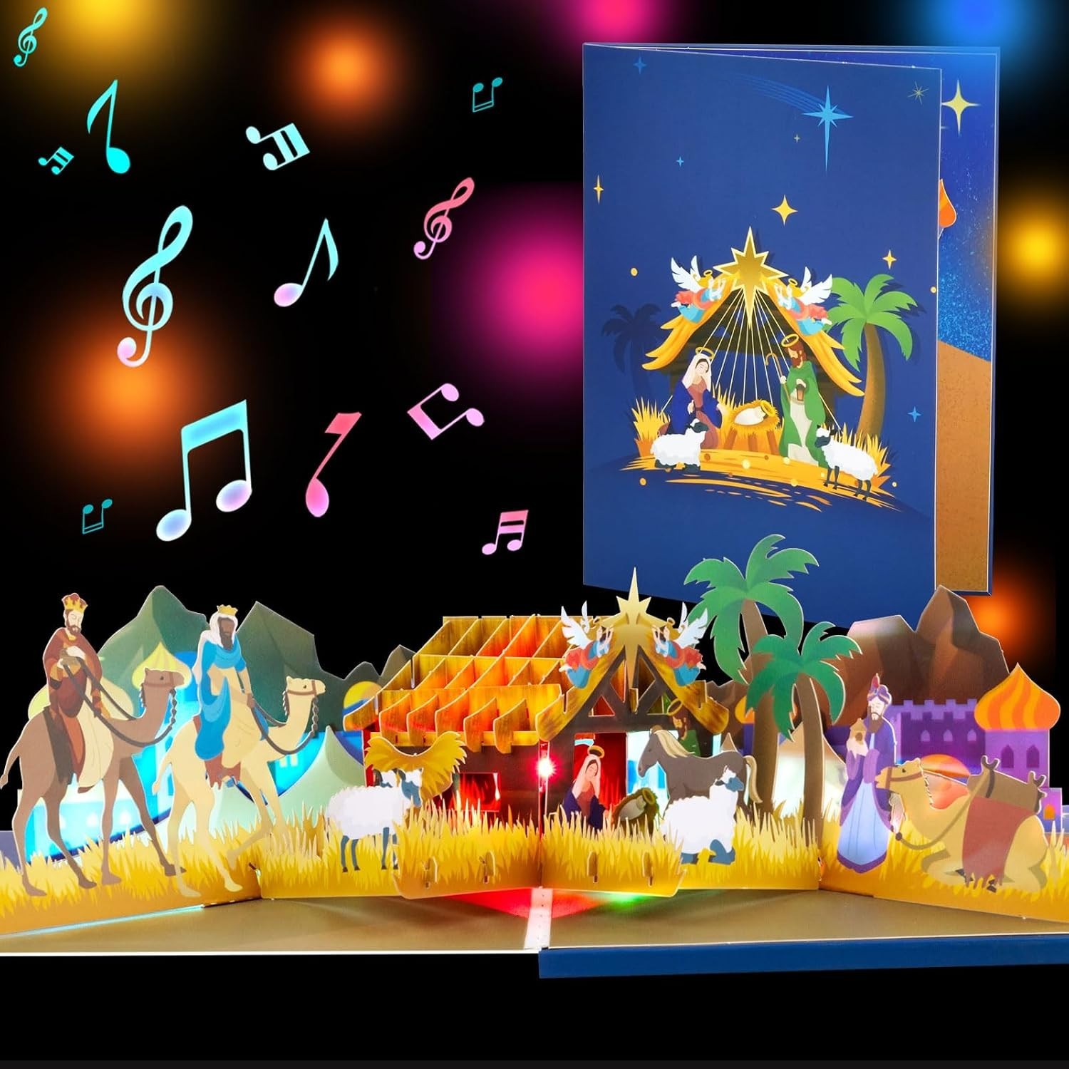 3D Pop-Up Weihnachtskarte LED Musik Weihnachtskrippe mit Umschlag