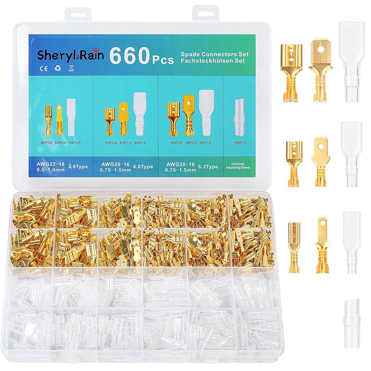 660 Stück Kabelschuhe Set- Flachsteckhülsen Set 2,8 Mm 4,8 Mm 6,3 Mm- Kabelschuh